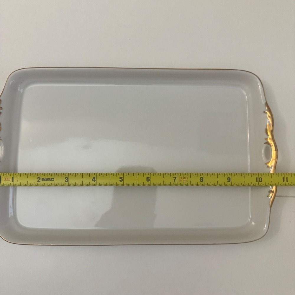 Vintage Shafford Japan Pot de Creme White Porcelain Gold Gilt Handle Tray 10.5in